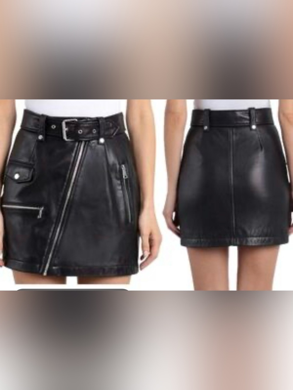 7 For All Mankind Faux Leather Moto Mini Skirt Black Belted Asymmetrical Zip